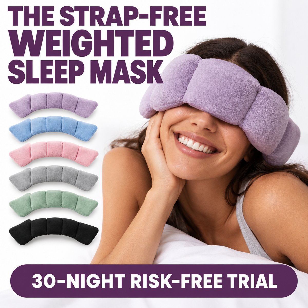 Evenfall strap-free weighted sleep mask shown in all six colors – All colors