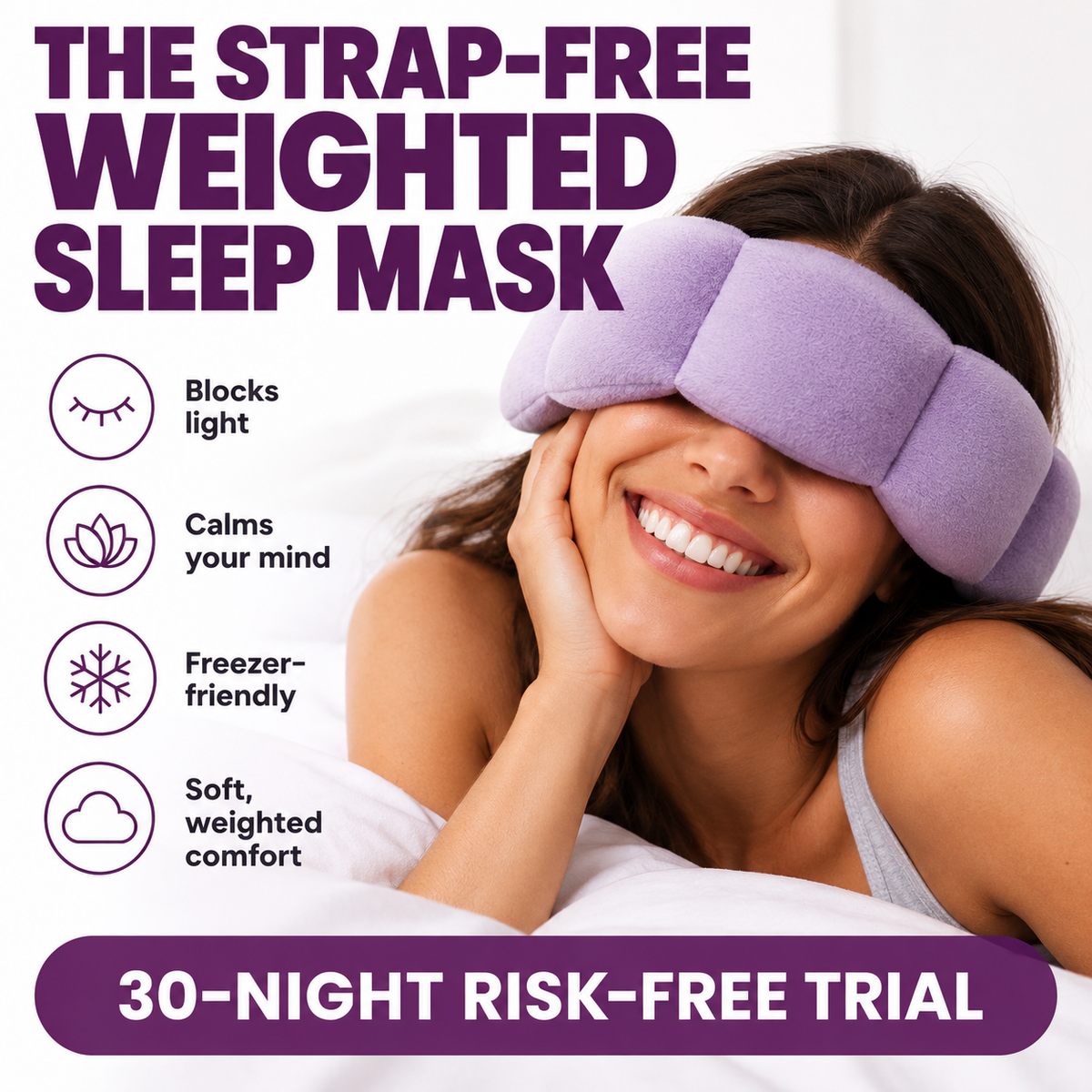 Evenfall strap-free weighted sleep mask in lavender: blocks light, freezer-friendly, soft weighted comfort – All colors
