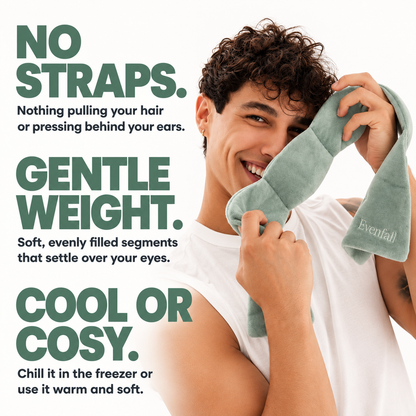 Evenfall weighted sleep mask in sage green: no straps, gentle weight, cool or cozy – All colors